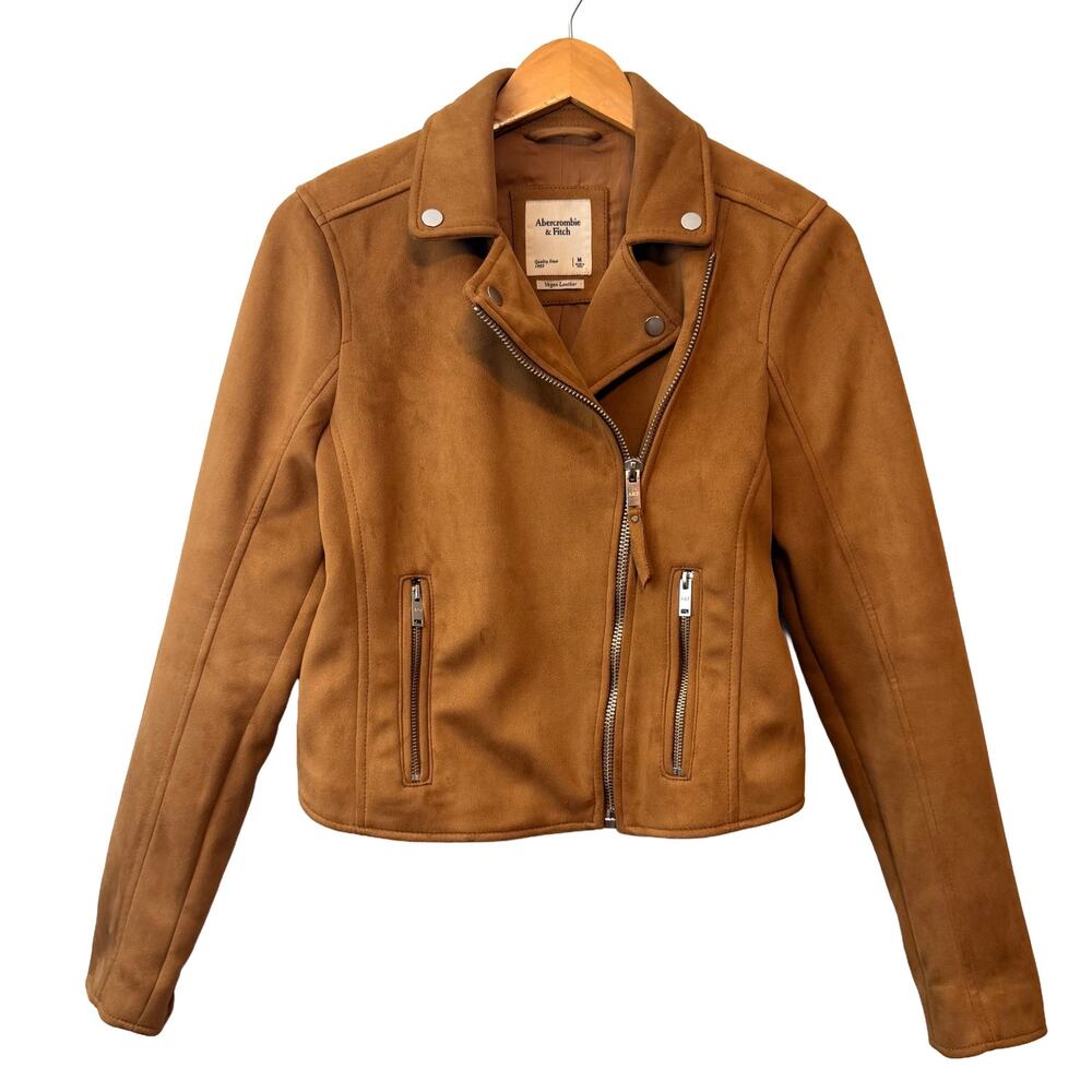 Abercrombie & Fitch Brown Vegan Suede Asymmetric Zip Moto Biker Jacket - M -